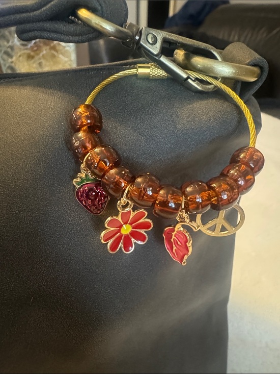 None Accessories - Beaded Charm Bracelet with Red Flower & Strawberry Charms